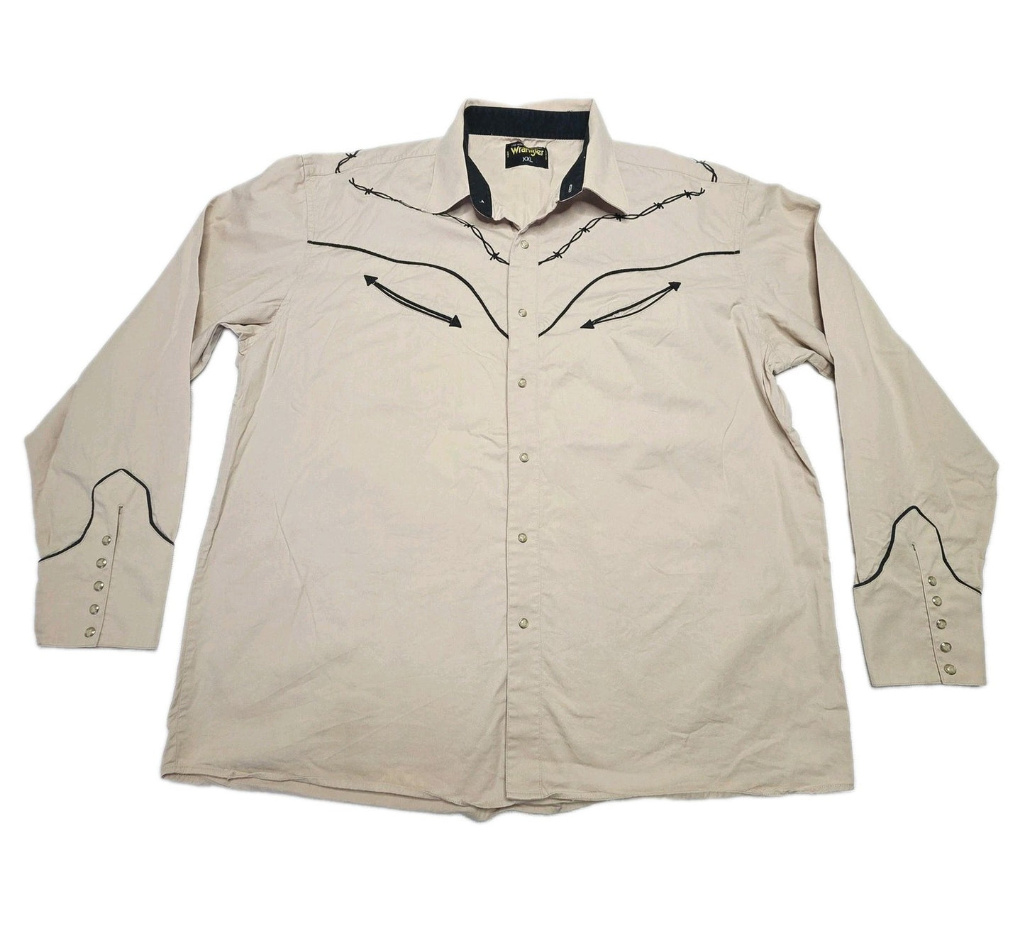 Wrangler Shirt Mens 2XL Beige Barbed Wire Snap Front Long Sleeve Western Cowboy