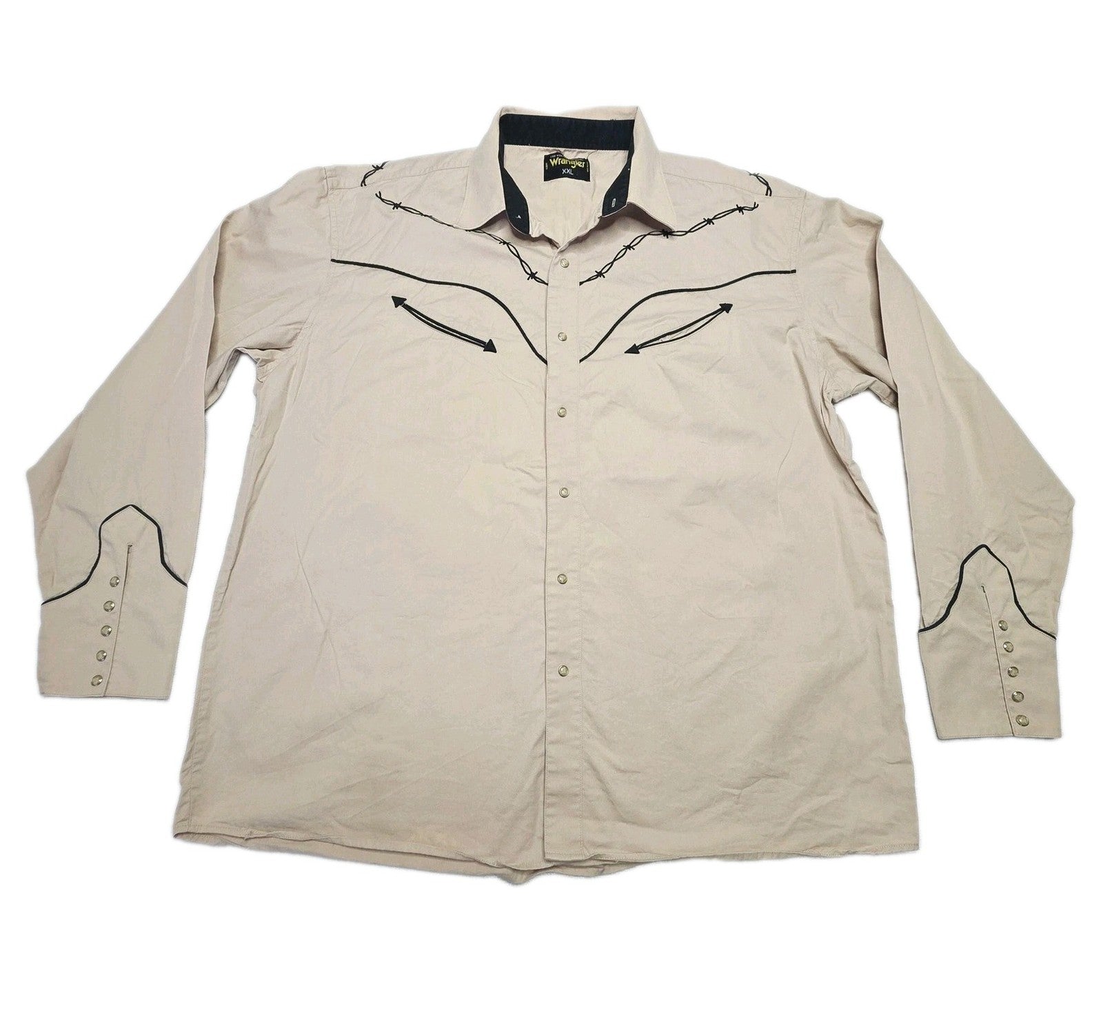 Wrangler Shirt Mens 2XL Beige Barbed Wire Snap Front Long Sleeve Western Cowboy