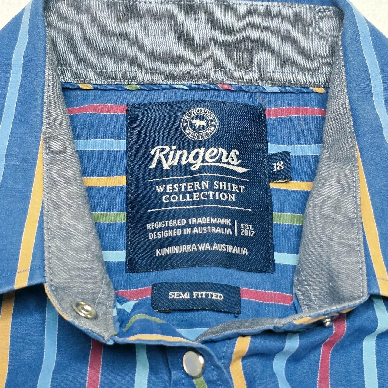 Ringers Western Shirt Women's 18 Blue Striped Long Sleeve Snap Cowboy Cotton