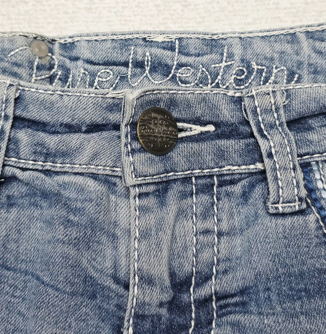 Pure Western Shorts Women's 6 Blue Denim Cut Off Raw Hem Embroidered Pockets