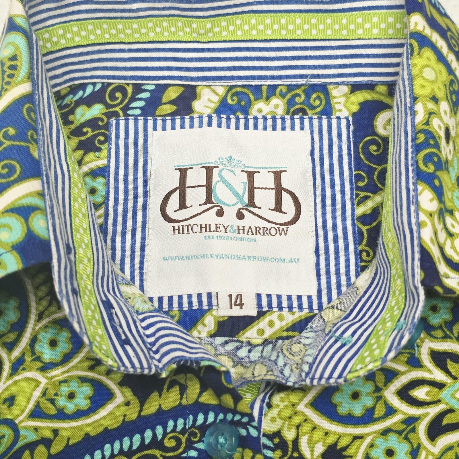 Hitchley & Harrow Shirt Women's 14 Long Sleeve Button Up Paisley Cotton