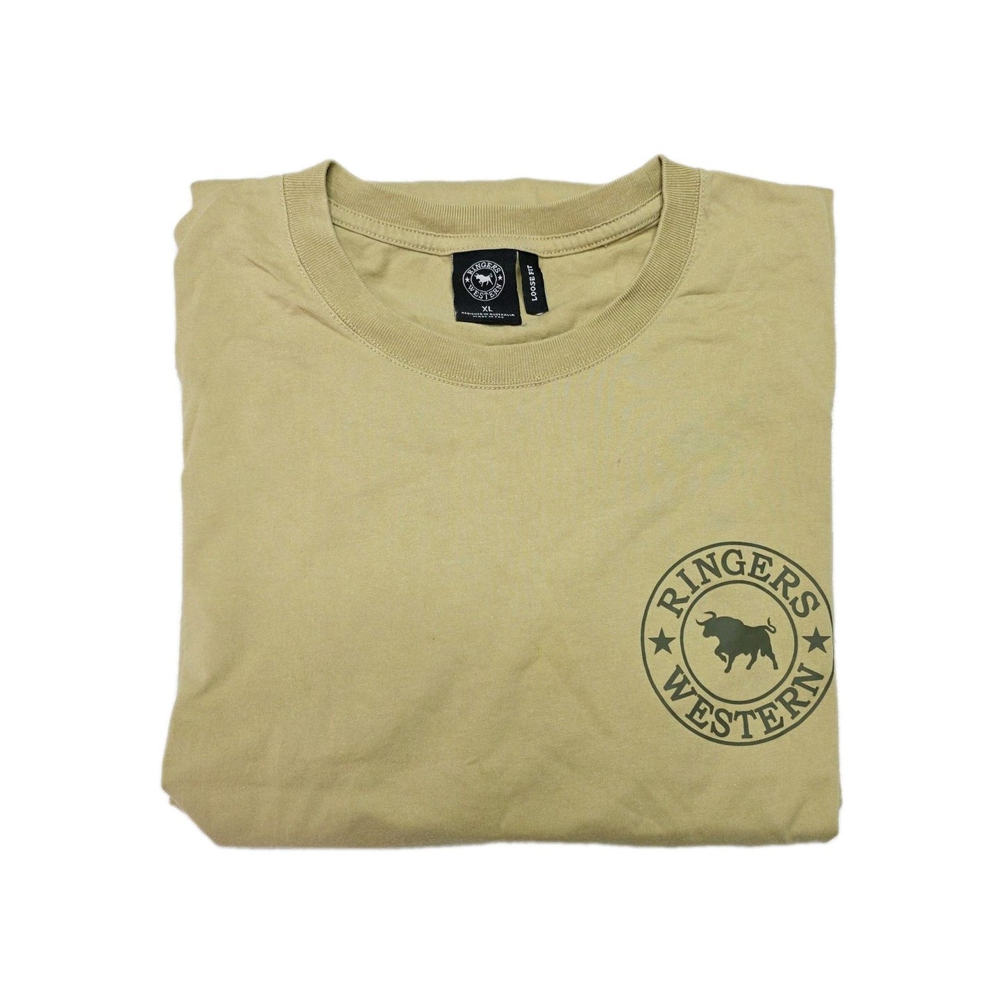 Ringers Western Shirt Men's XL Beige Logo Short Sleeve Loose Fit Cotton Tee