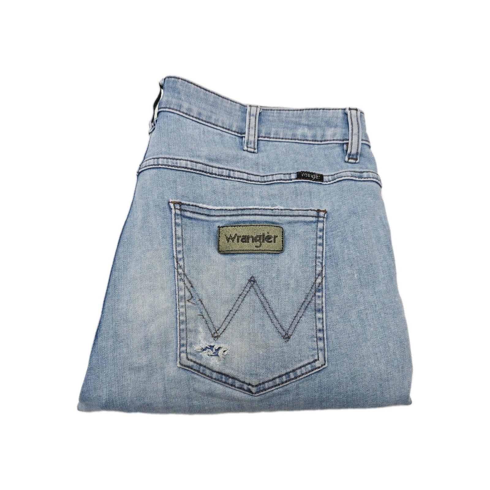 Wrangler Shorts Men's 34 Blue Distressed Denim Bermuda Slim Fit Smith Raw Hem