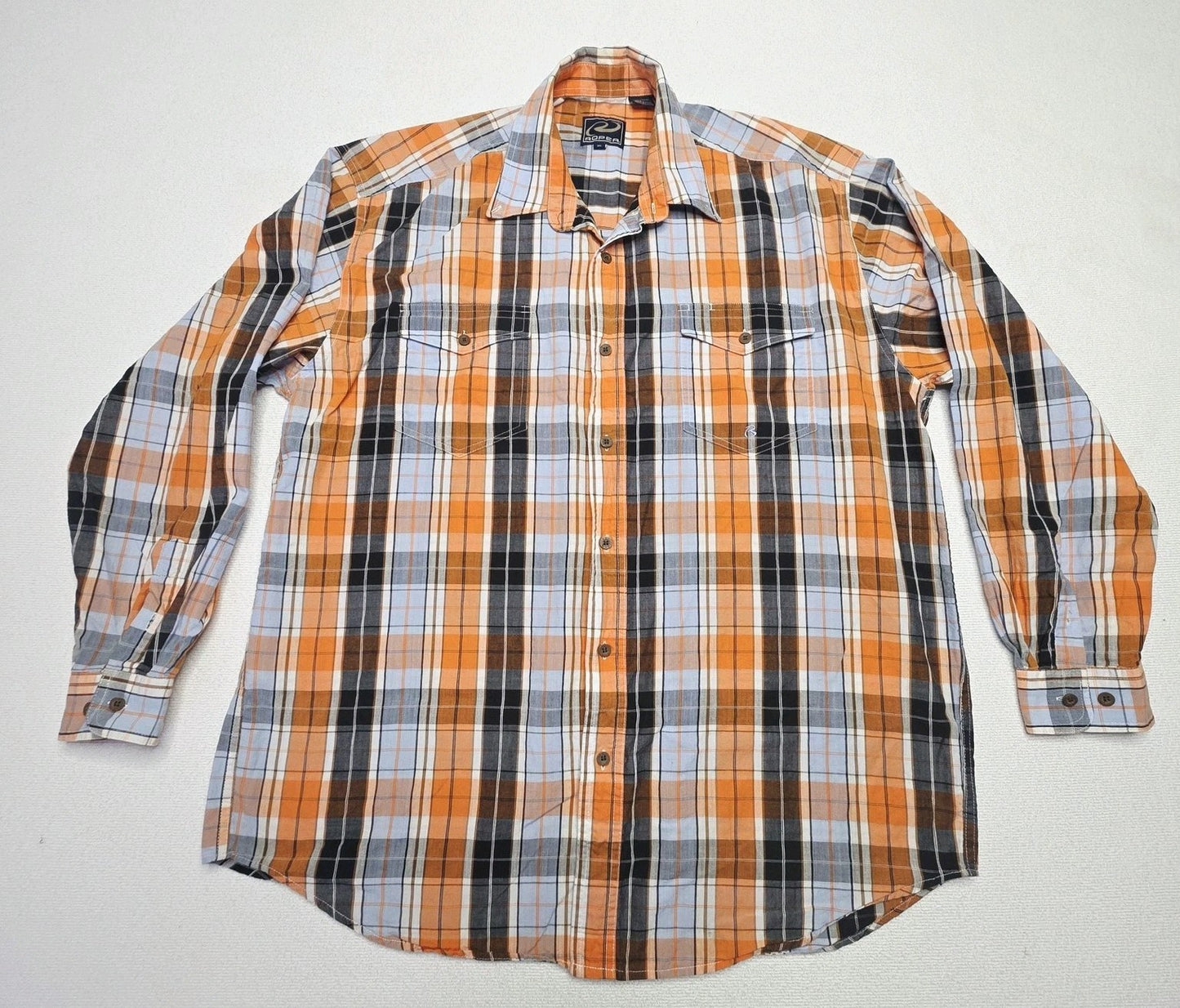 Roper Shirt Mens XL Orange Plaid Long Sleeve Button Up Western Cowboy Cotton