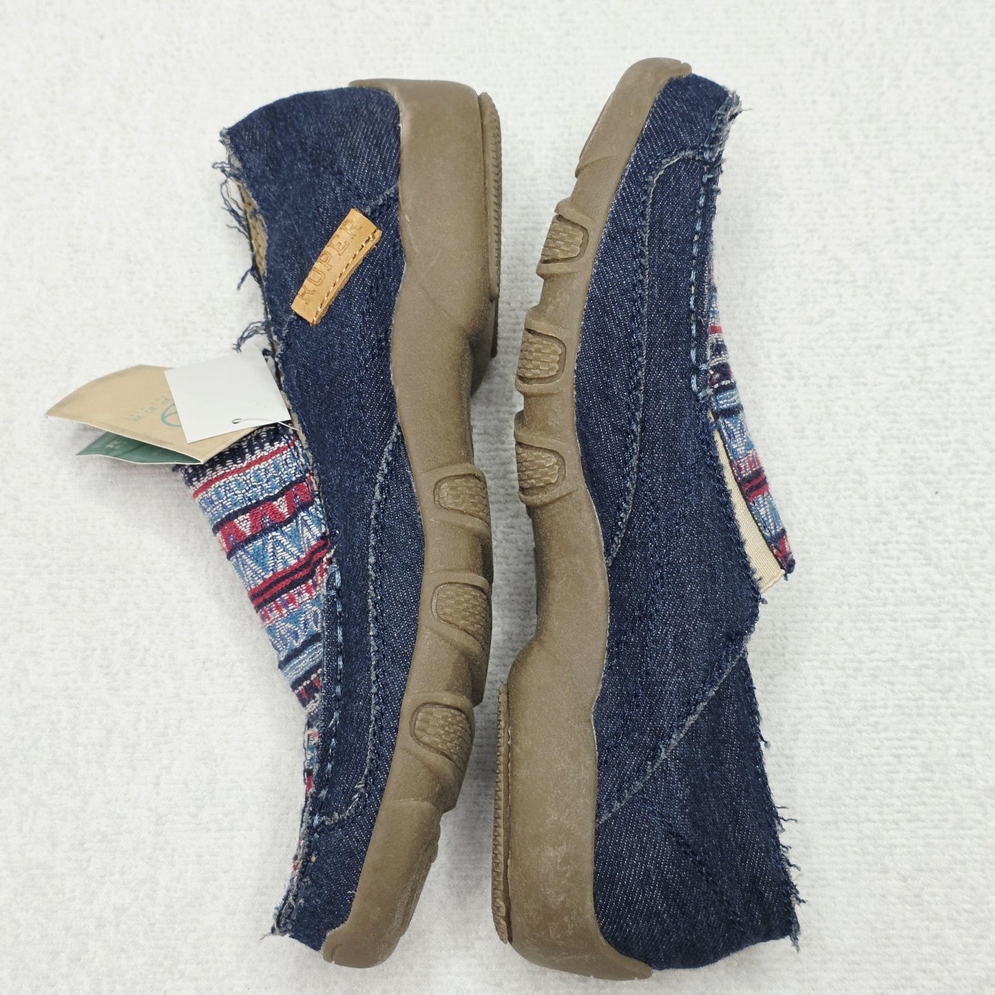 Roper Moccasin Shoes Women's AU 6.5 Blue Denim Geometric Embroidered Flats
