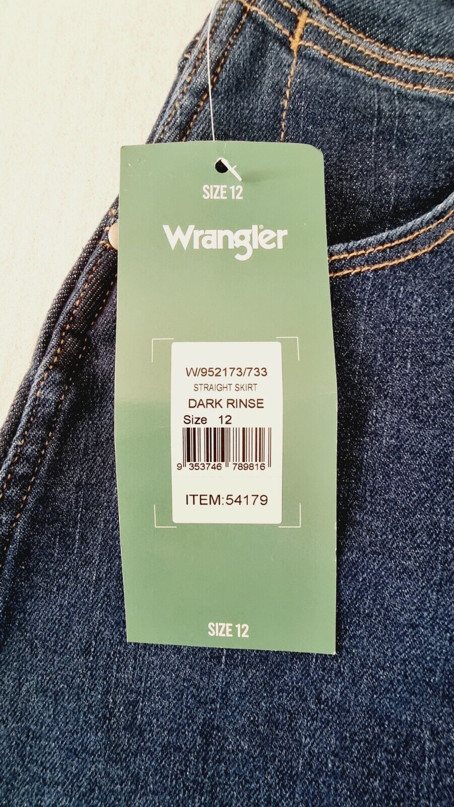 Wrangler Dark Rinse Straight Mini Denim Skirt Ladies Size 12 New With Tags