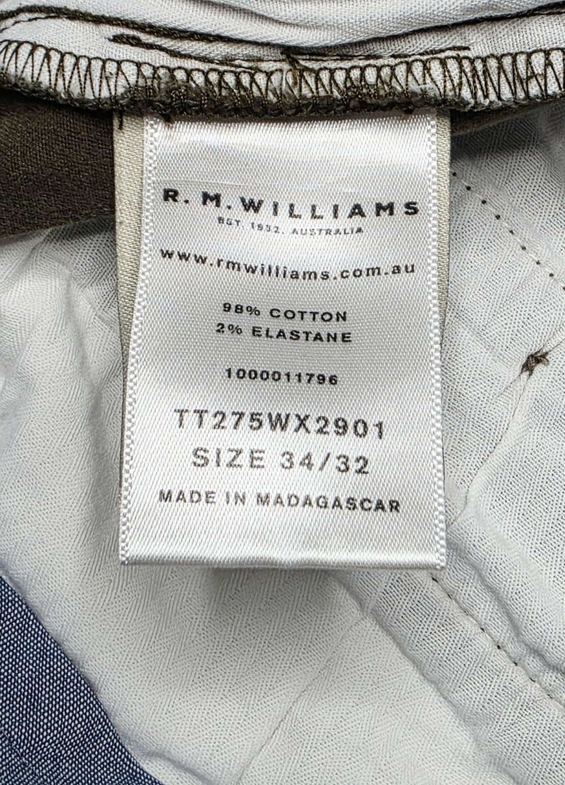 R.M. Williams Jeans Men's 34x31 Brown Tapered Slim Stretch Cotton