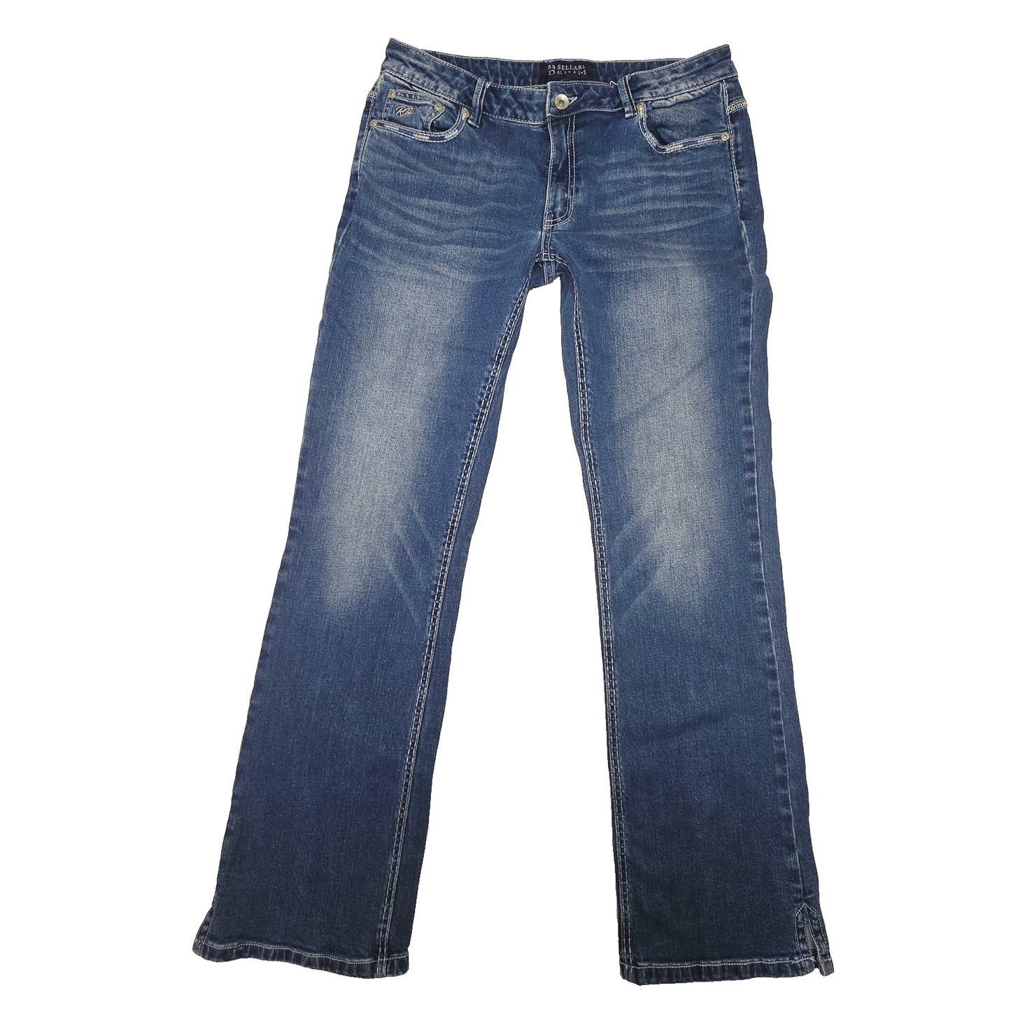 RB Sellars Jeans Women's 14 35x32 Blue Straight Stretch Denim Mid Rise Logo