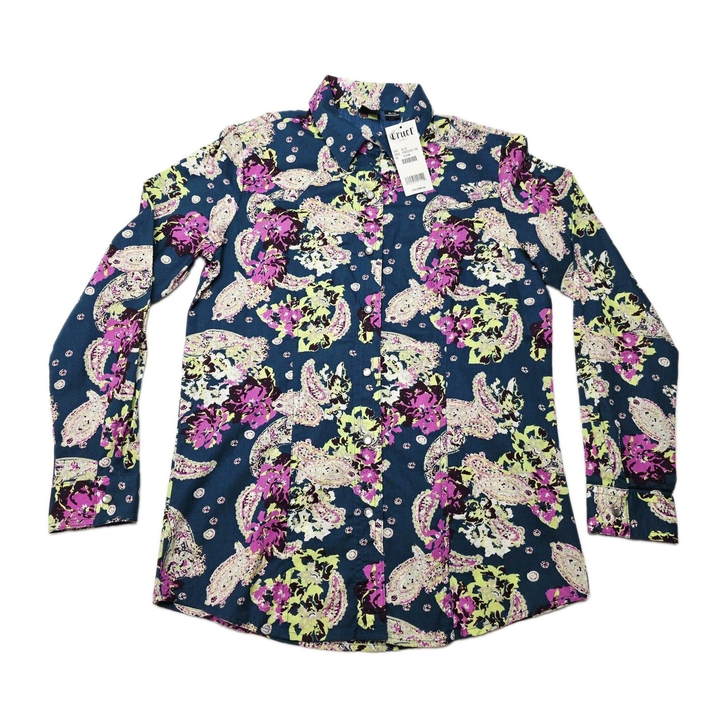 Cruel Girl Shirt Girls 12 Teal Long Sleeve Button Up Paisley Print Western Top