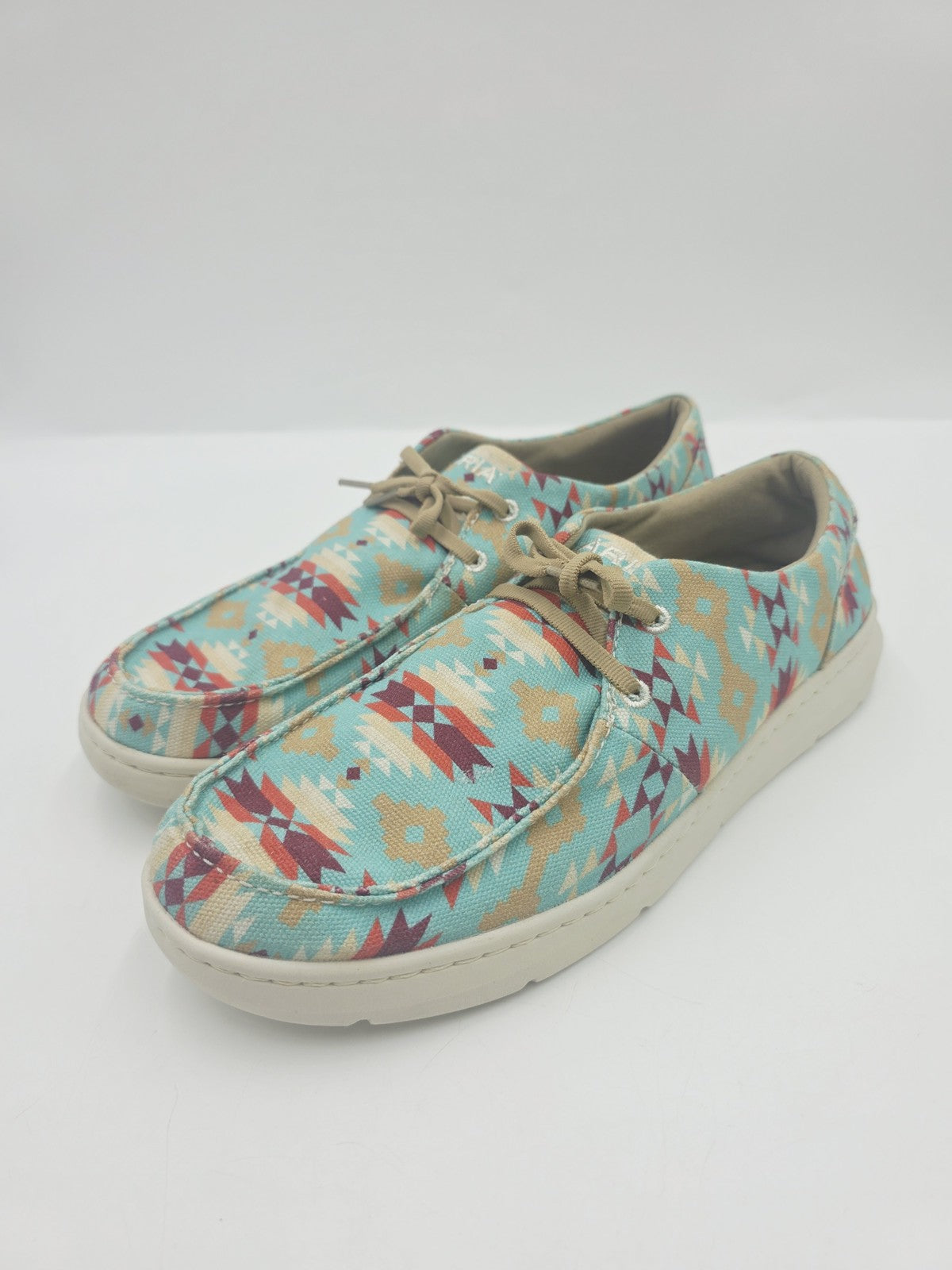 Ariat Moccasin Shoes Women's AU 11 Blue Geometric Canvas Lace Up Casual 10040307