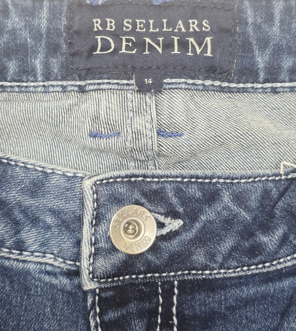 RB Sellars Jeans Women's 14 35x32 Blue Straight Stretch Denim Mid Rise Logo