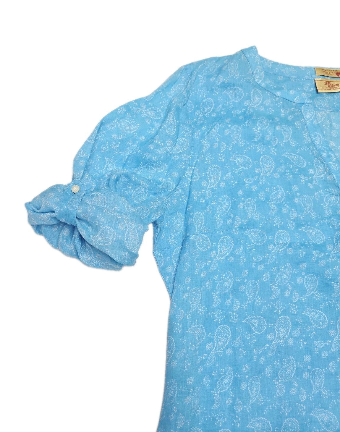 R.M. Williams Top Womens 12 Blue 100% Ramie Paisley Tunic Blouse Casual Spring