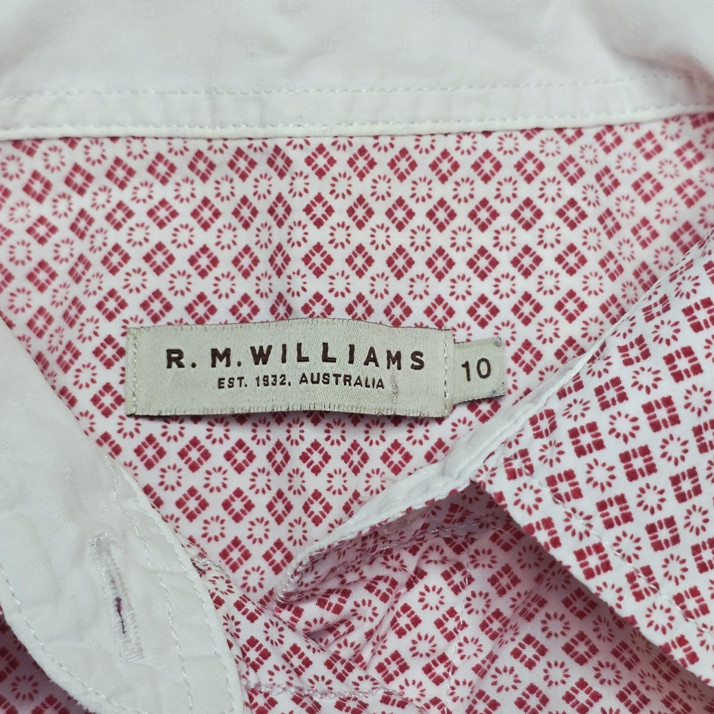 R.M. Williams Shirt Women's 10 Red Long Sleeve Button Up Cotton Geometric