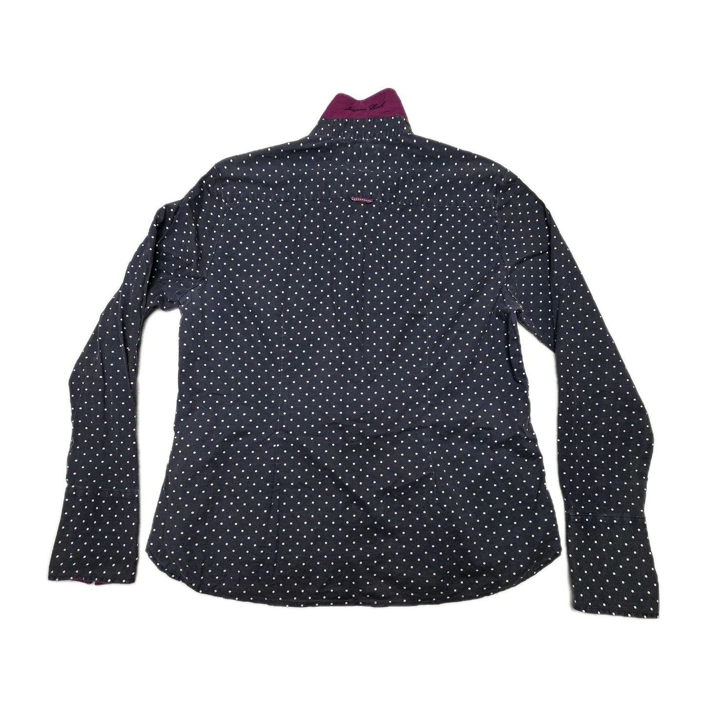 Thomas Cook Shirt Women's 16 Blue Long Sleeve Button Up Polka Dot Cotton Stretch