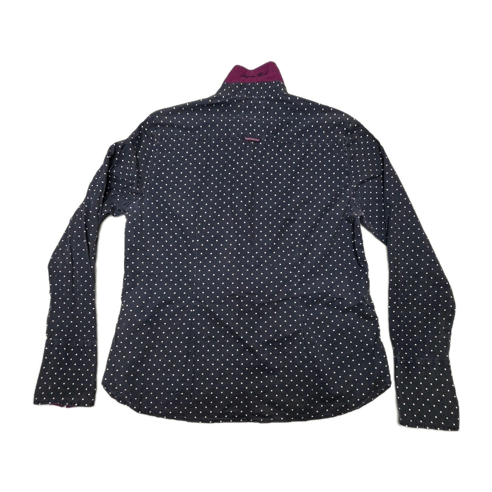Thomas Cook Shirt Women's 16 Blue Long Sleeve Button Up Polka Dot Cotton Stretch