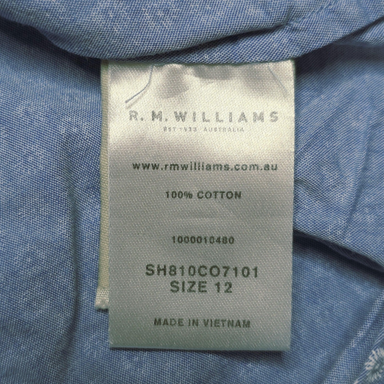 R.M. Williams Shirt Women's 12 Blue Short Sleeve Button Up Cotton Floral Print