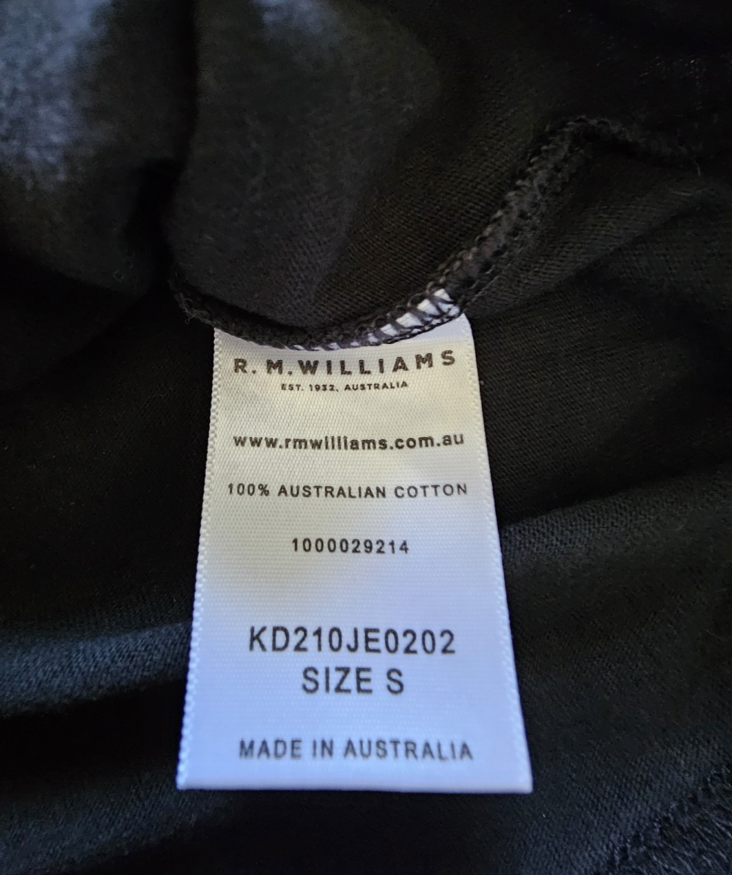 R.M. Williams Raised Script Logo Mens Tee Size Small Australian Made