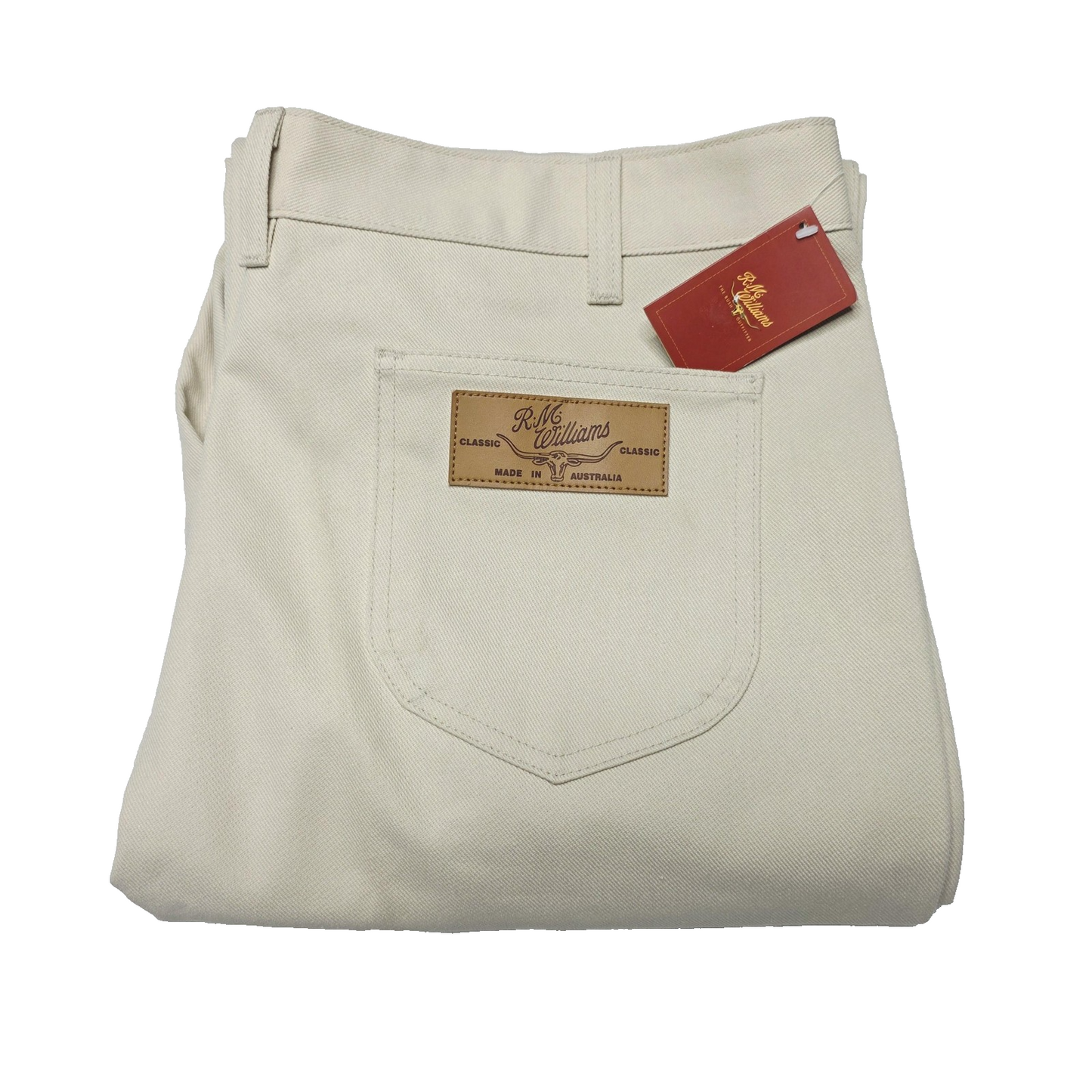 R.M. Williams Jeans Men's 42L Beige Classic Poly Cotton Easy Care Denim TJ191