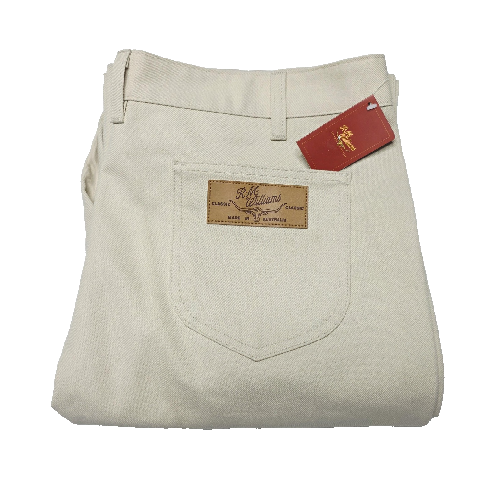 R.M. Williams Jeans Men's 42L Beige Classic Poly Cotton Easy Care Denim TJ191