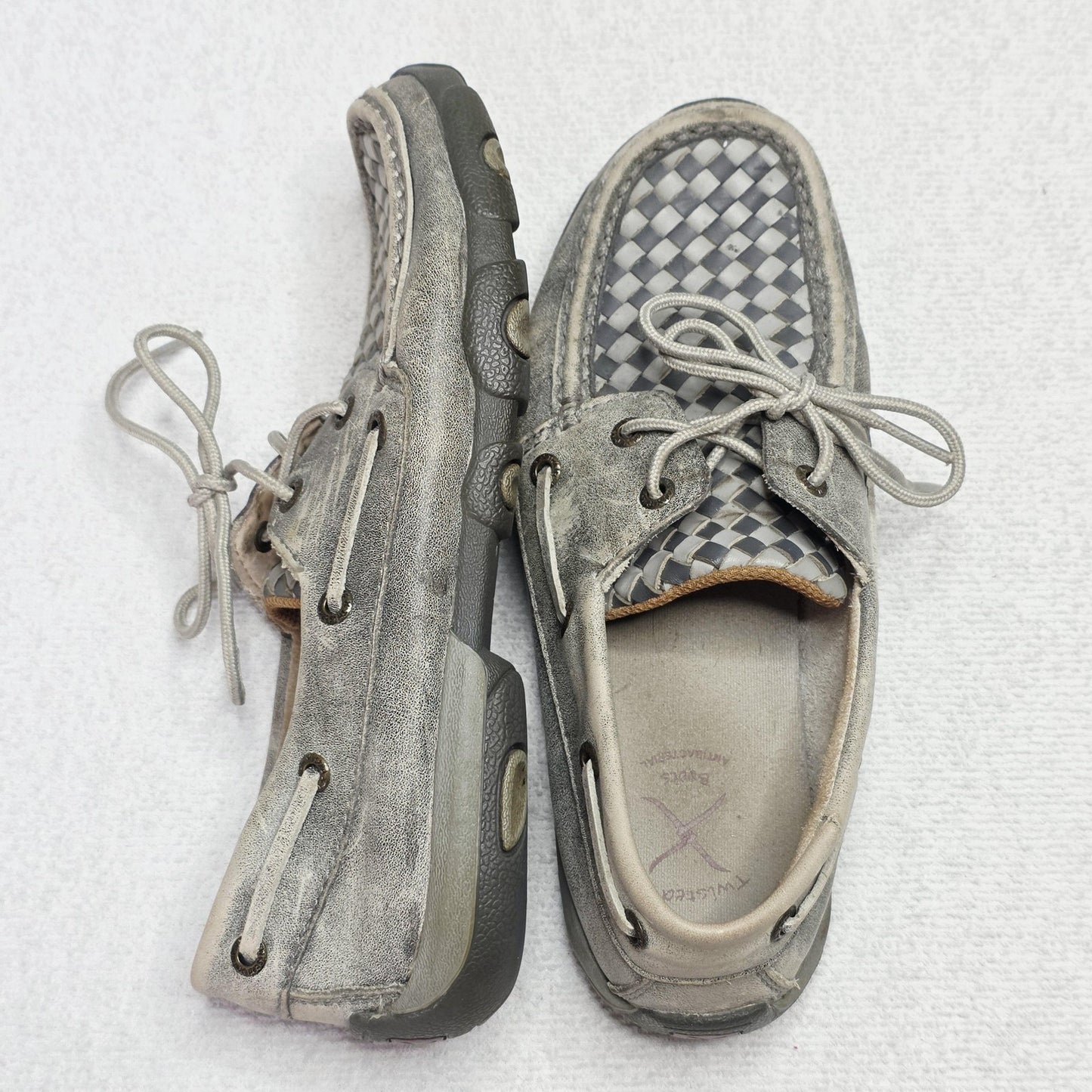 Twisted X Shoes Women's AU 7 Grey Boat Woven Check Lace Up Casual TCWDM0004