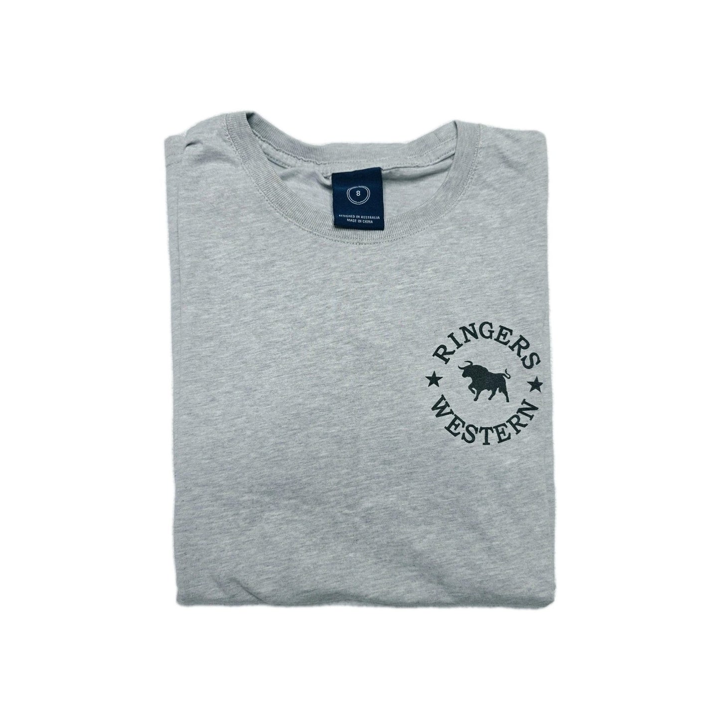 Ringers Western T-Shirt Women's 8 Grey Logo Graphic Bull Cotton Crew Neck