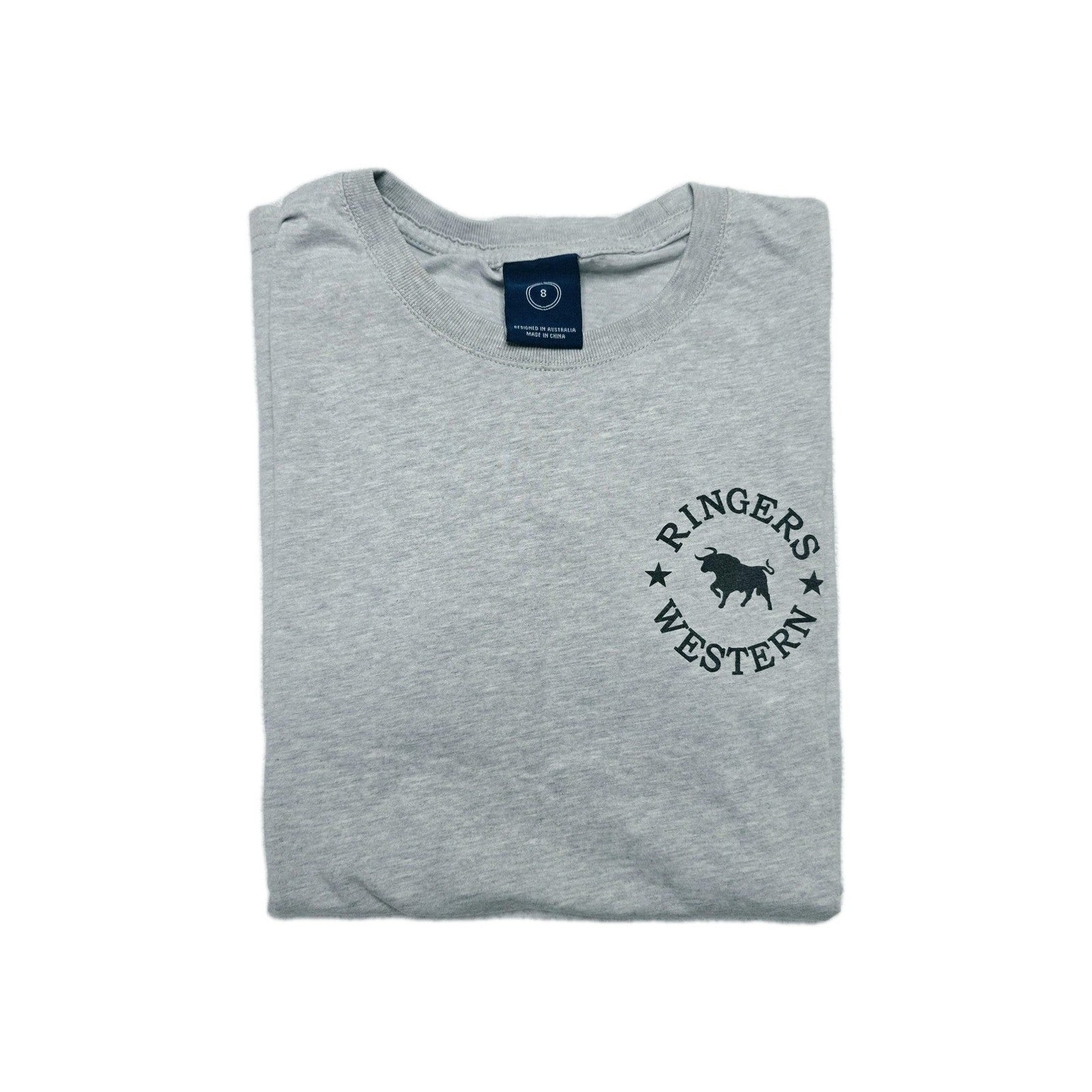 Ringers Western T-Shirt Women's 8 Grey Logo Graphic Bull Cotton Crew Neck