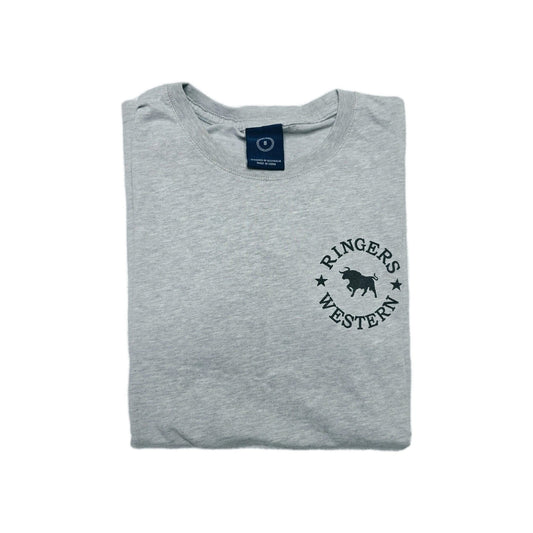 Ringers Western T-Shirt Women's 8 Grey Logo Graphic Bull Cotton Crew Neck