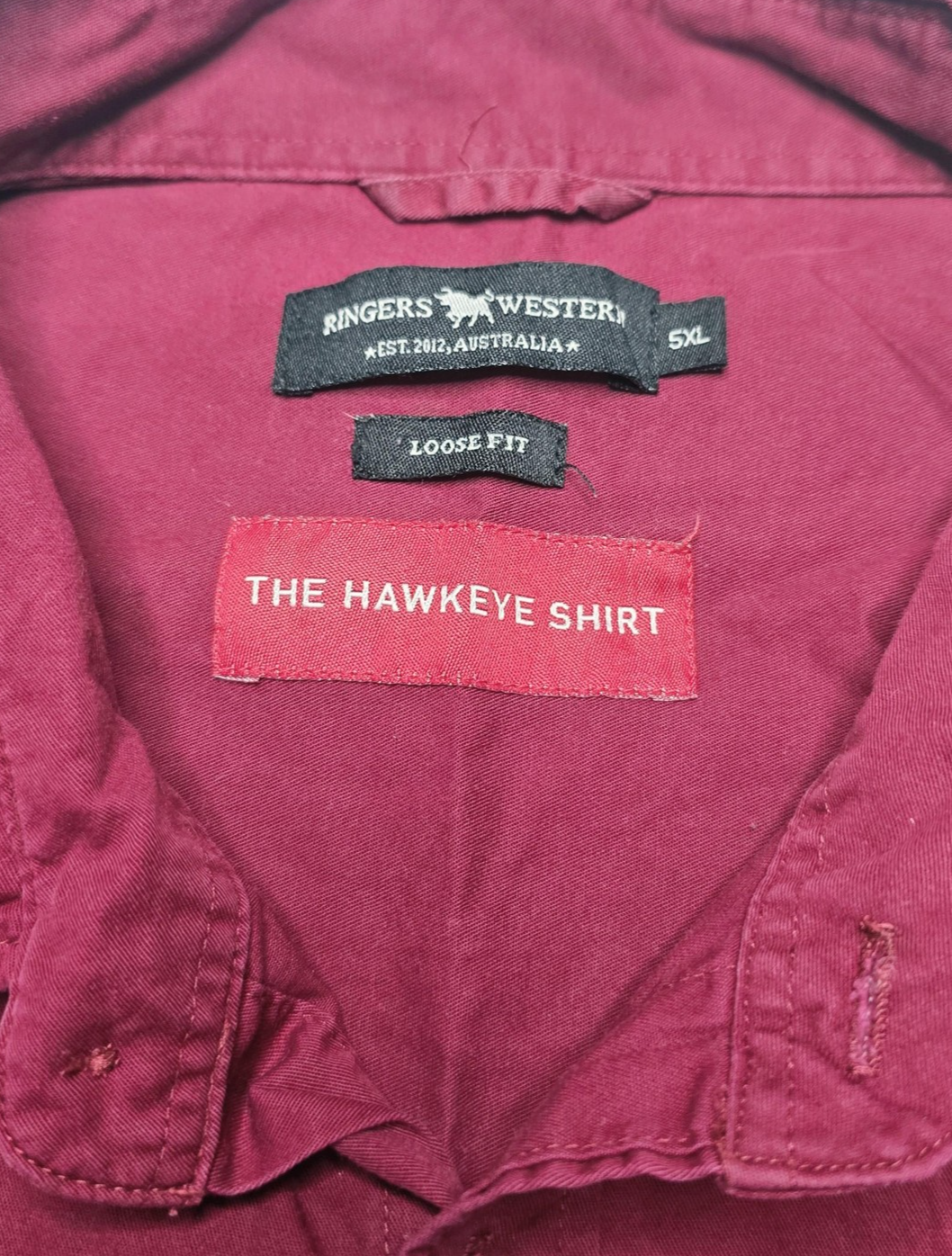 Ringers Western Shirt Mens 5XL Red Hawkeye Loose Fit Long Sleeve Western Logo