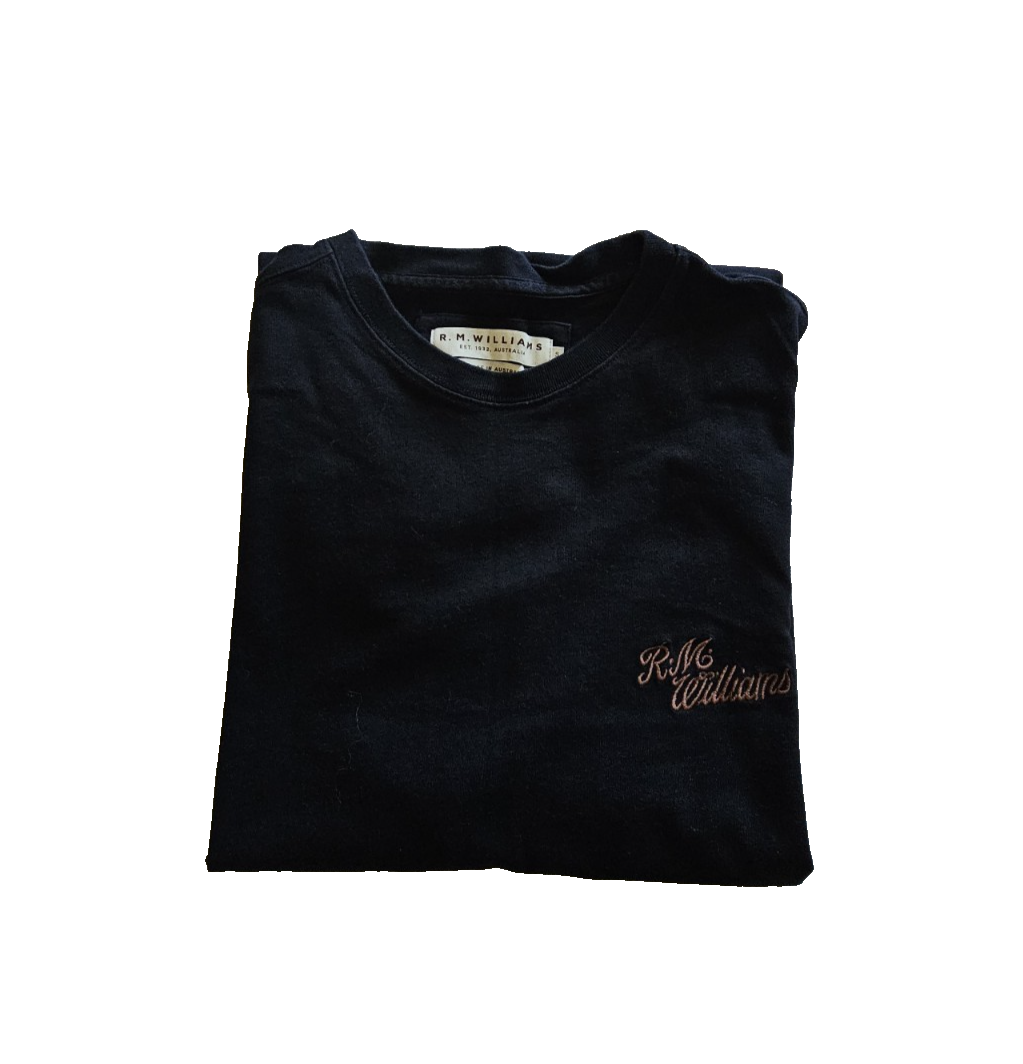 R.M. Williams Raised Script Logo Mens Tee Size Small Australian Made