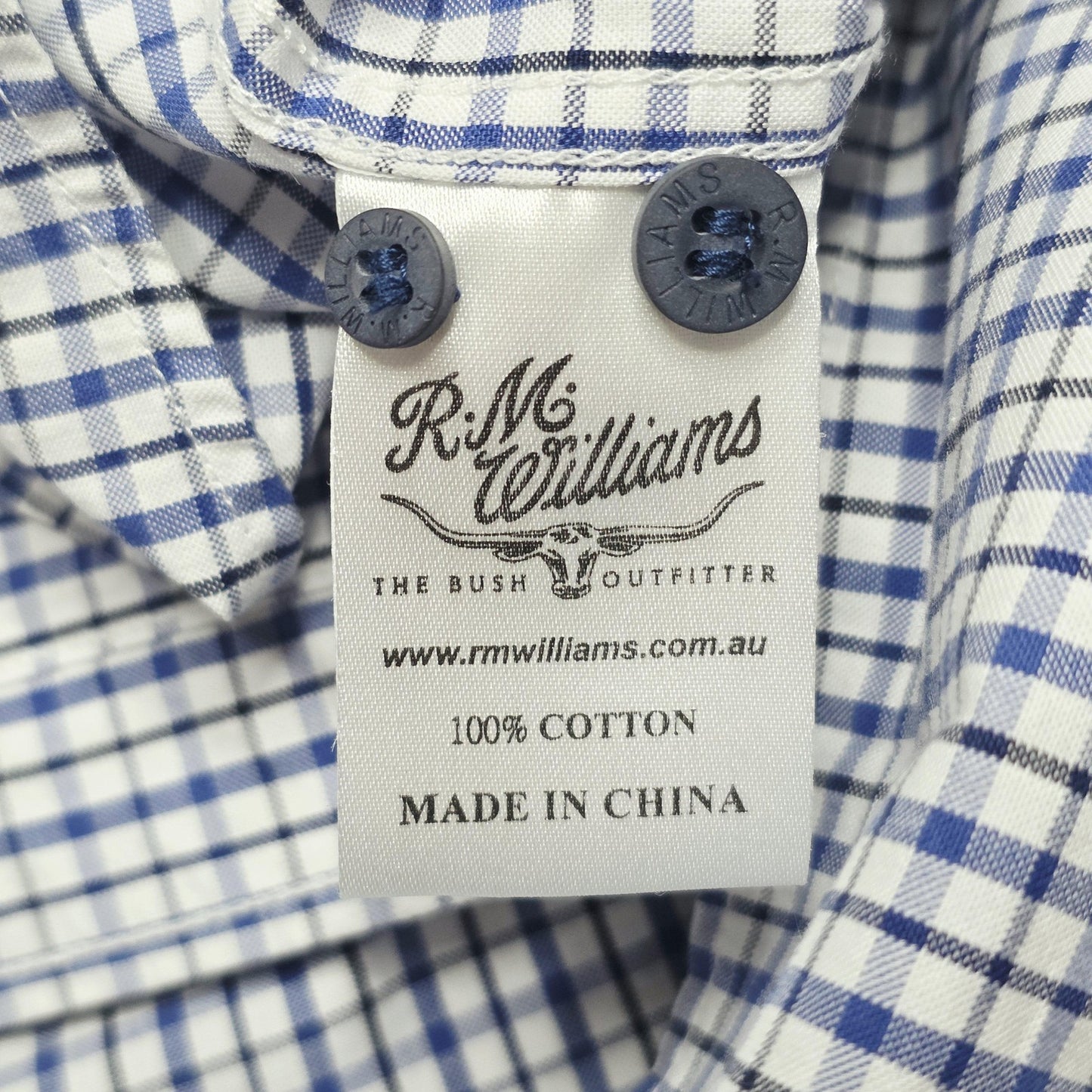 R.M. Williams Colts Shirt Boys 10 Blue Gingham Long Sleeve Button Up Pockets