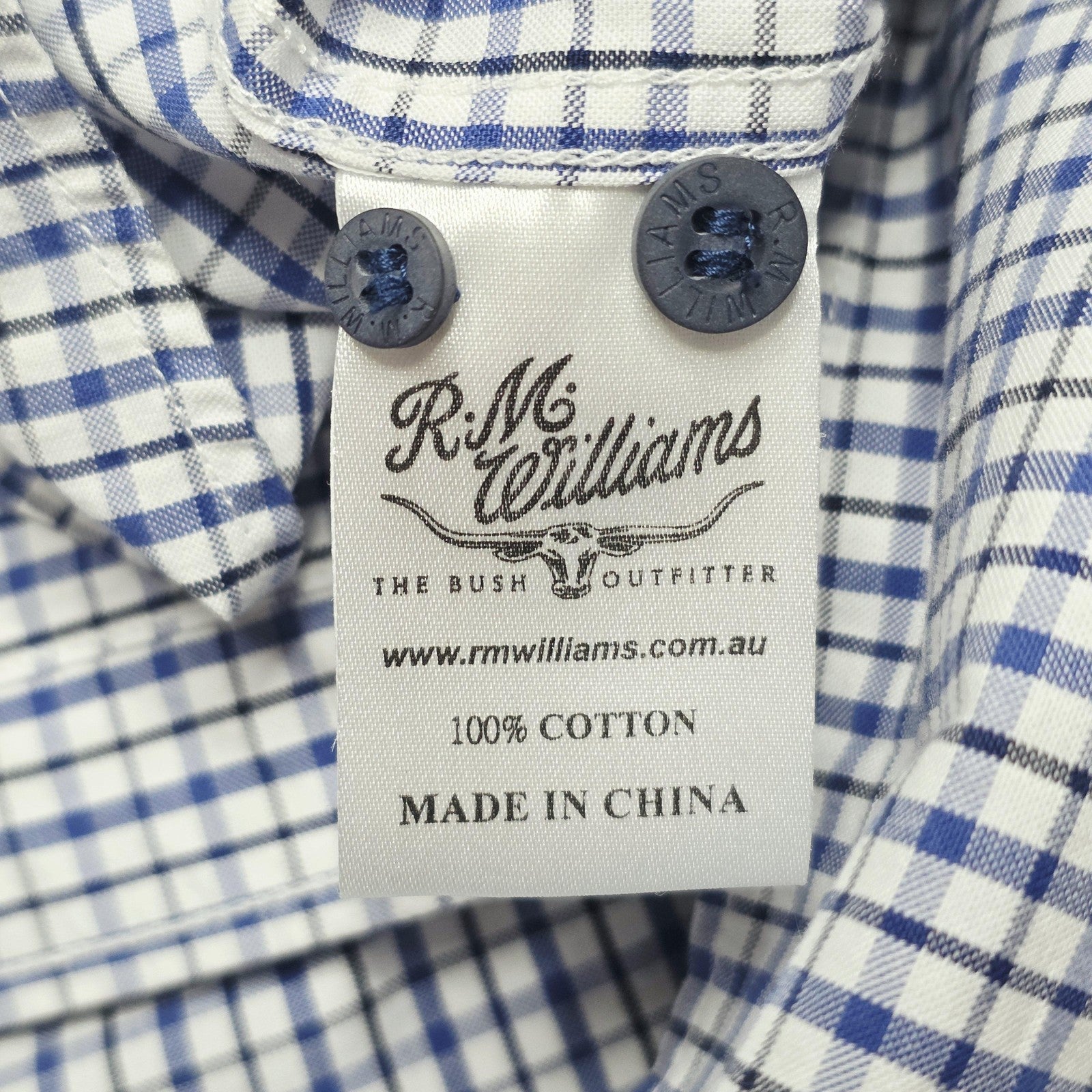 R.M. Williams Colts Shirt Boys 10 Blue Gingham Long Sleeve Button Up Pockets