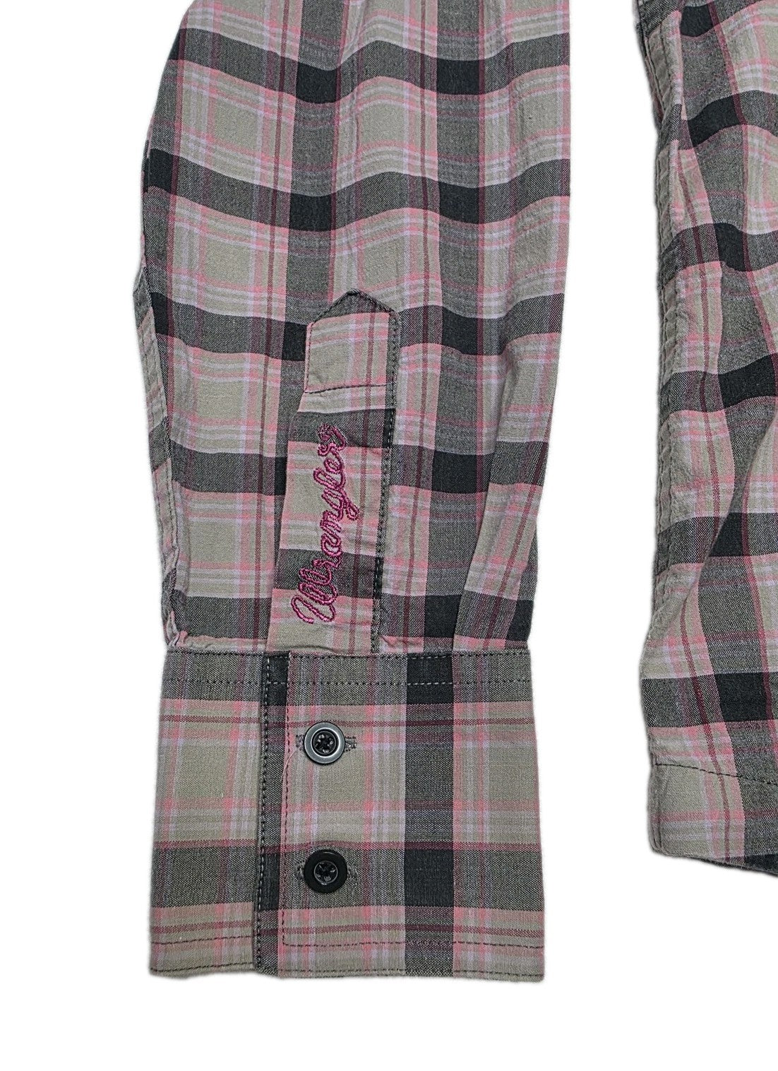 Wrangler Shirt Womens 12 Multicolour Pink Grey Plaid Button Up Long Sleeve