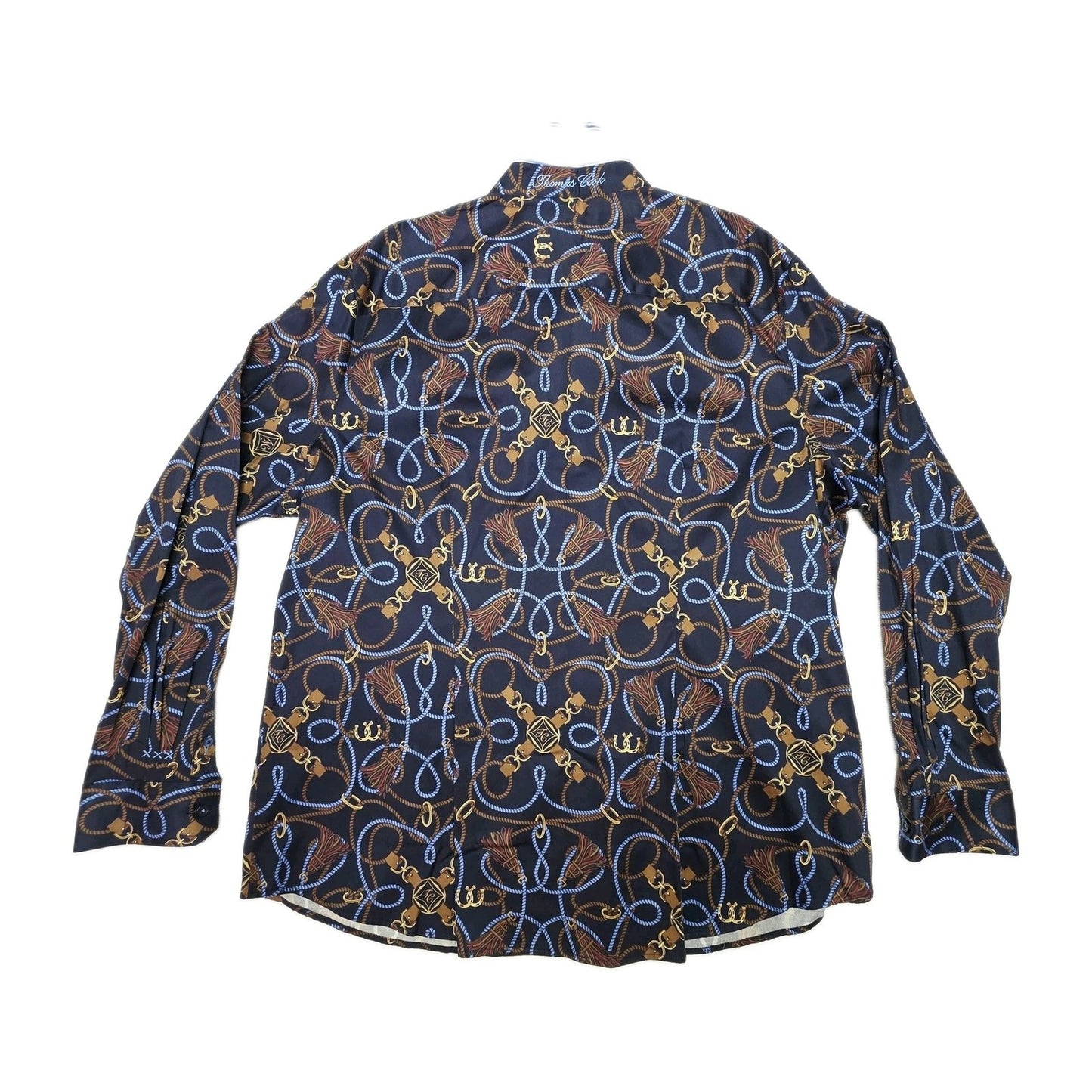Thomas Cook Shirt Women's 20 Navy Long Sleeve Button Up Rope Tassel Horse Print
