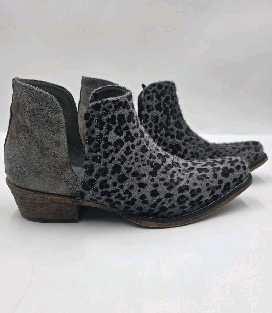 Roper Western Grey Ava Snip Toe Leopard Boots Ladies Size 10