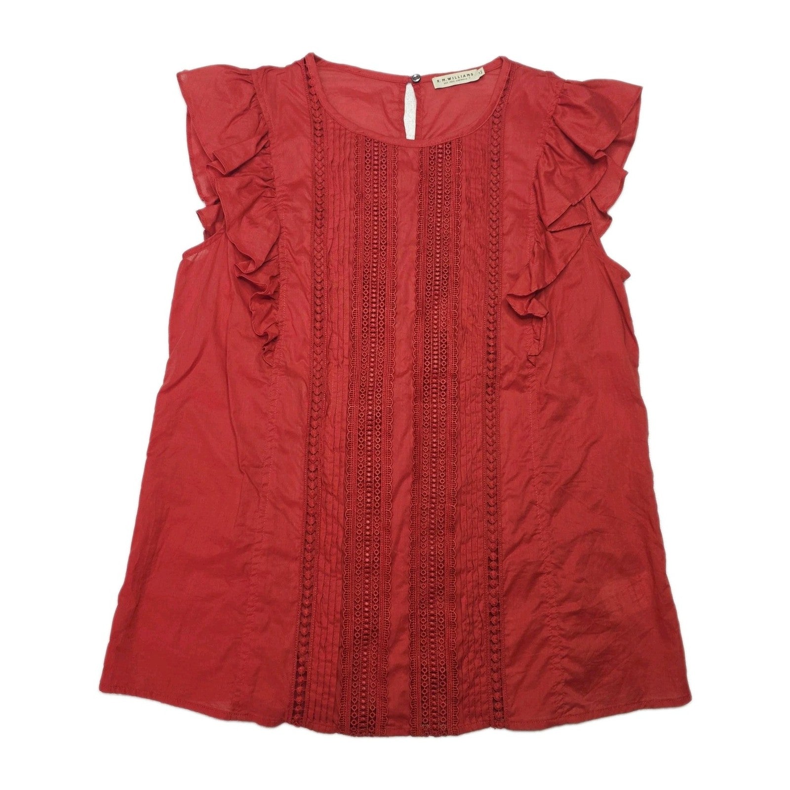R.M. Williams Shirt Women's 12 Red Sleeveless Lace Ruffle Cami Set Blouse Top