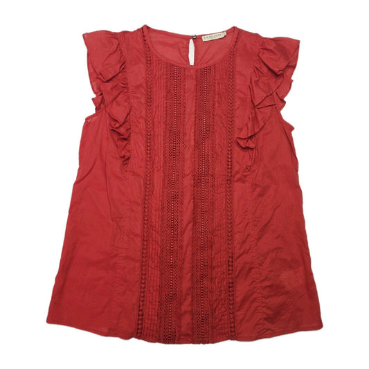 R.M. Williams Shirt Women's 12 Red Sleeveless Lace Ruffle Cami Set Blouse Top