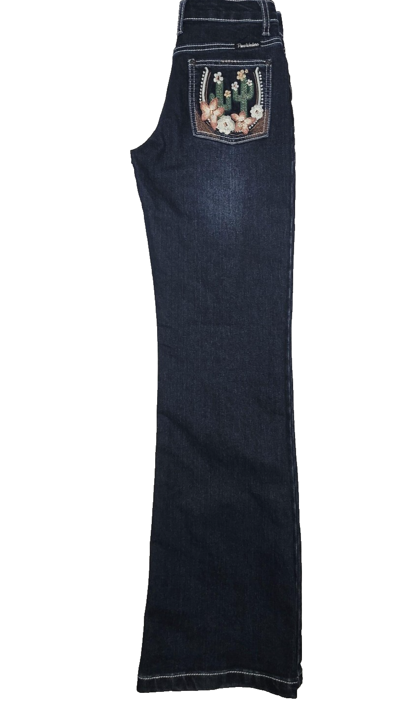 Pure Western Jeans Girls 11-12 Years Blue Bootcut Adjustable Waist Embroidered