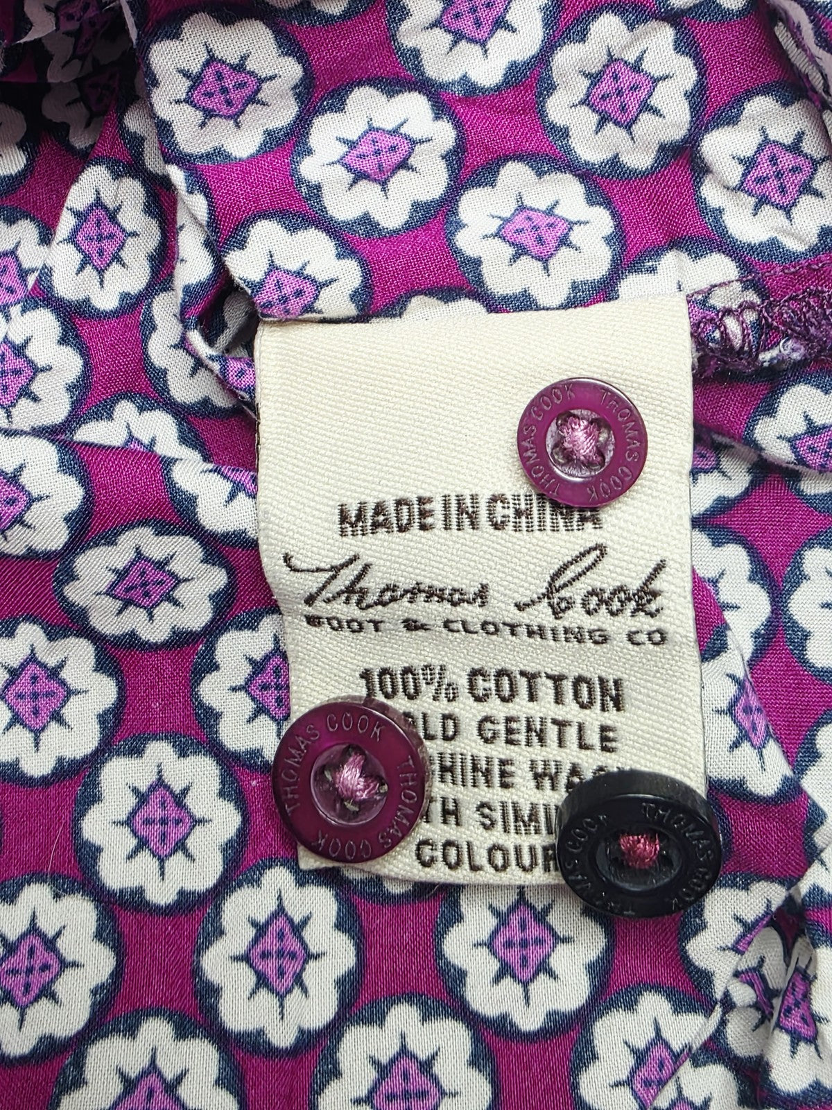 Thomas Cook Shirt Womens 10 Purple 100% Cotton Floral Collared Button Up Summer