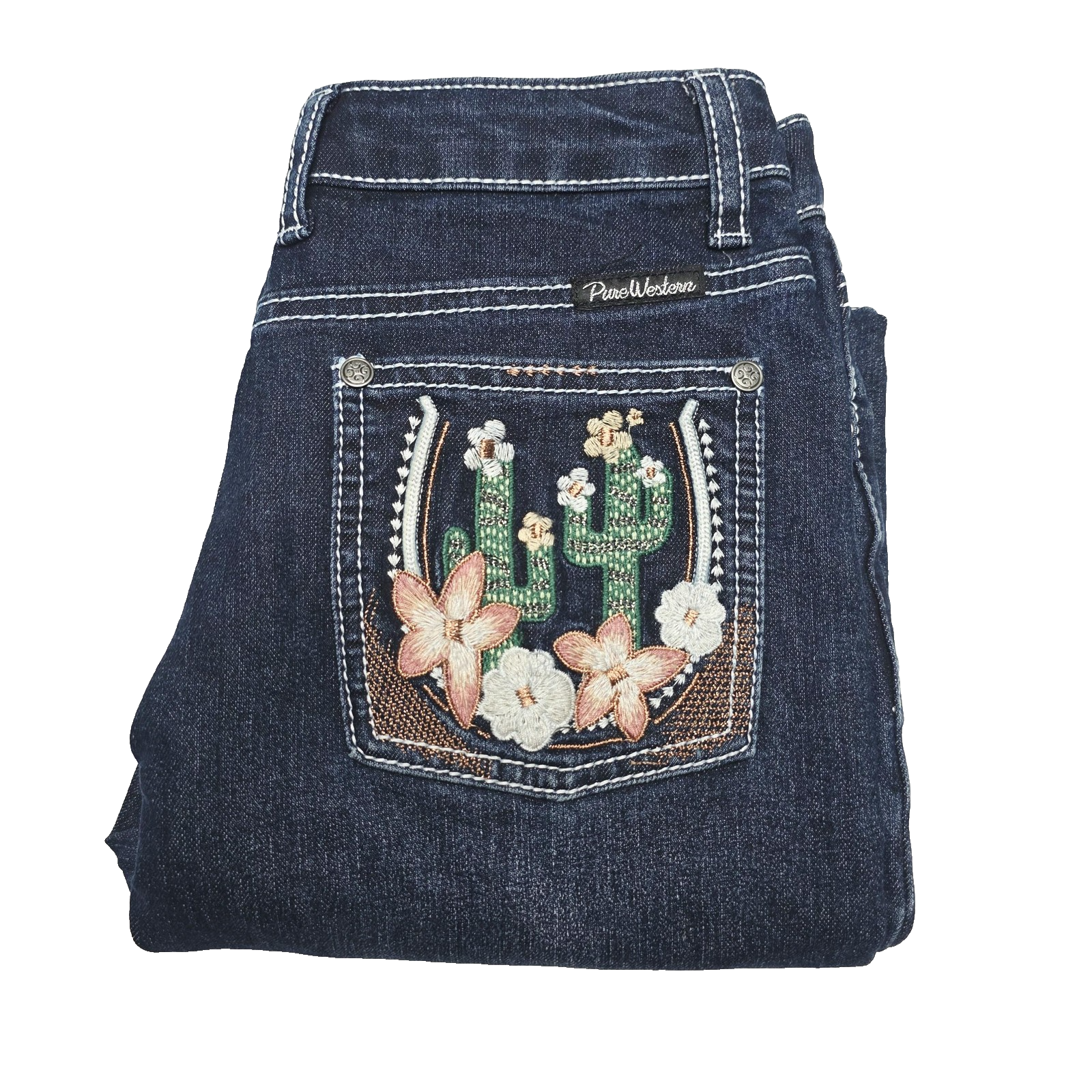 Pure Western Jeans Girls 11-12 Years Blue Bootcut Adjustable Waist Embroidered