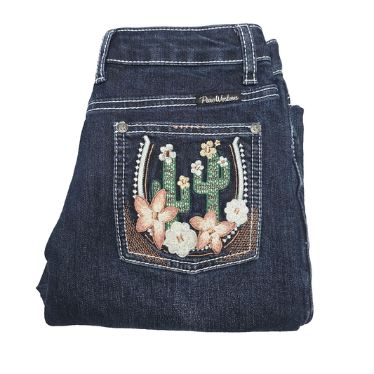 Pure Western Jeans Girls 11-12 Years Blue Bootcut Adjustable Waist Embroidered