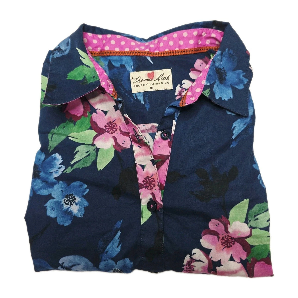 Thomas Cook Shirt Womens 10 Multicolour Floral Cotton Linen Button Up Summer
