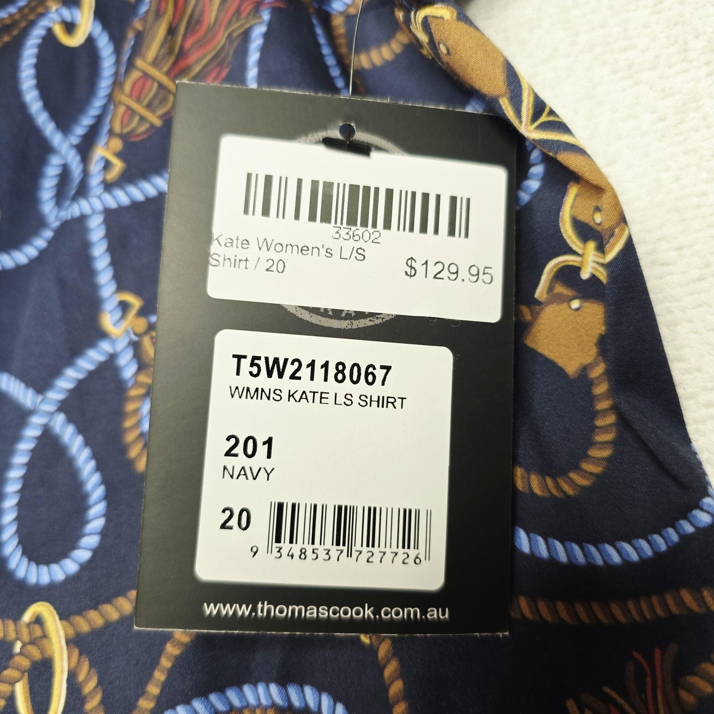 Thomas Cook Shirt Women's 20 Navy Long Sleeve Button Up Rope Tassel Horse Print
