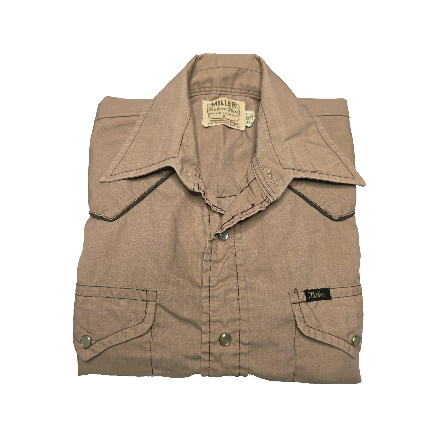 Miller Western Wear Shirt Boys 16 Beige Vintage Snap Cowboy Long Sleeve Riding