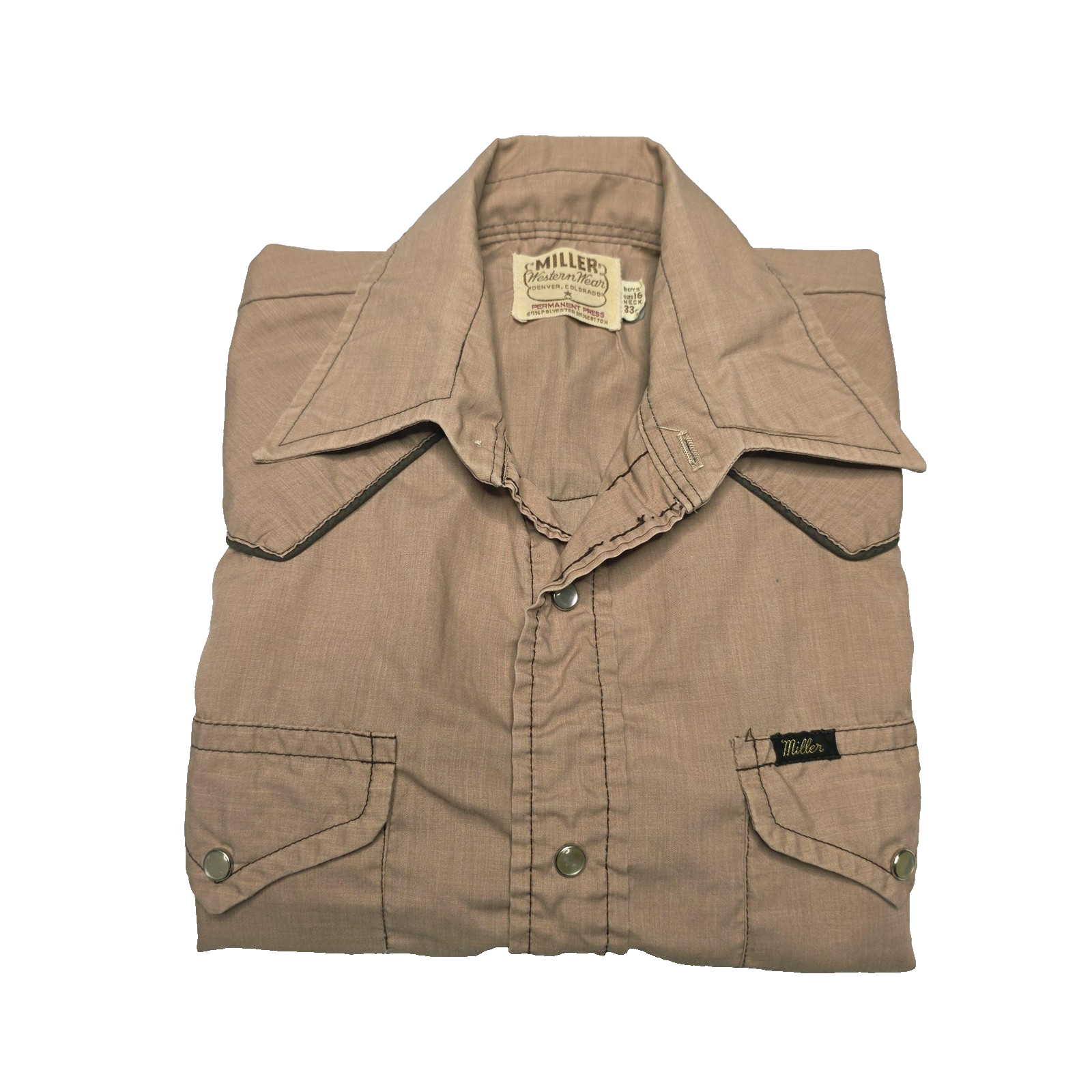 Miller Western Wear Shirt Boys 16 Beige Vintage Snap Cowboy Long Sleeve Riding