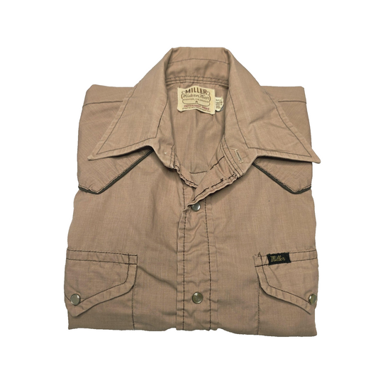 Miller Western Wear Shirt Boys 16 Beige Vintage Snap Cowboy Long Sleeve Riding