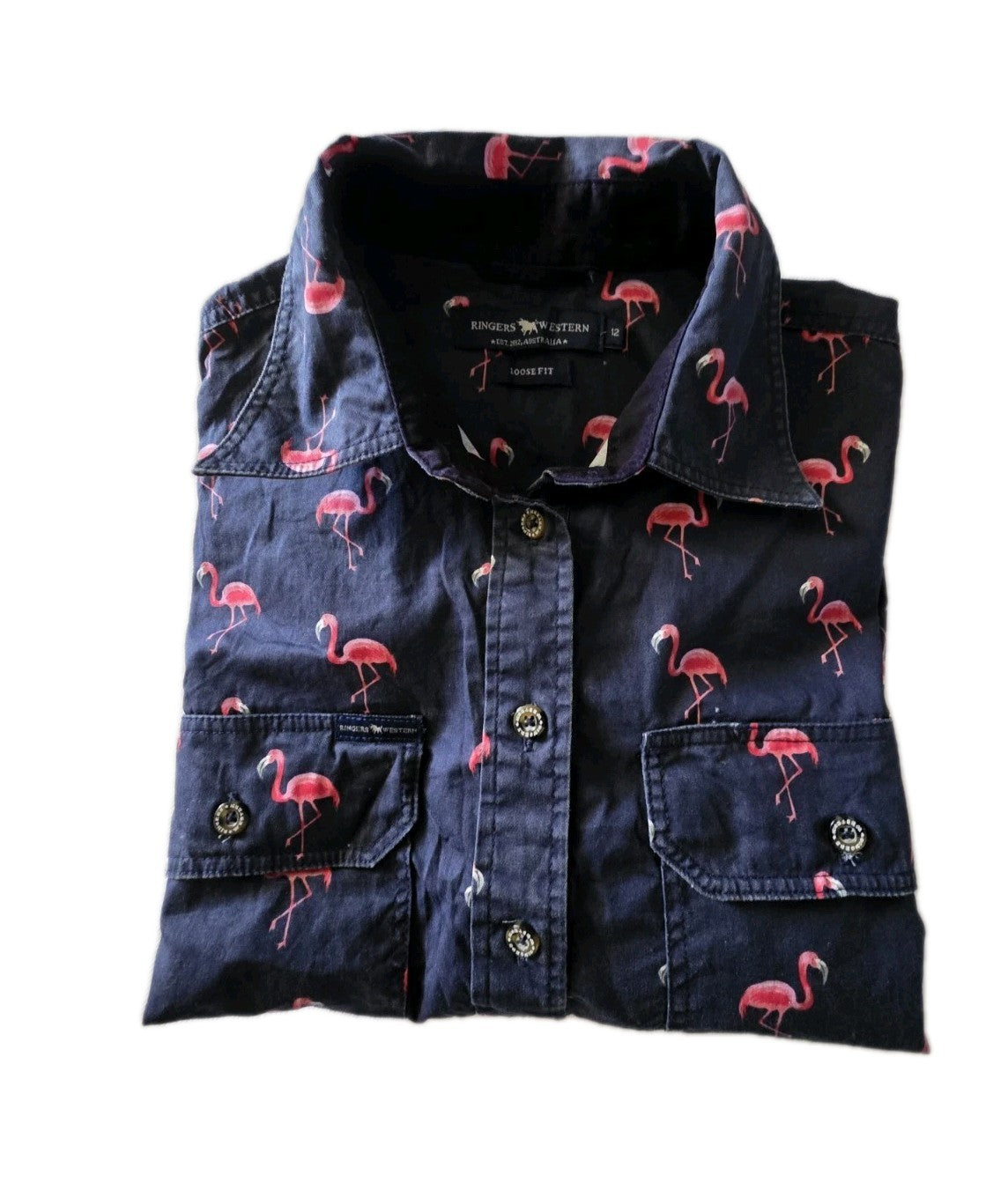 Ringers Western Loose Fit Long Sleeve Half Button Shirt Ladies Size 12