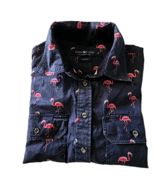 Ringers Western Loose Fit Long Sleeve Half Button Shirt Ladies Size 12