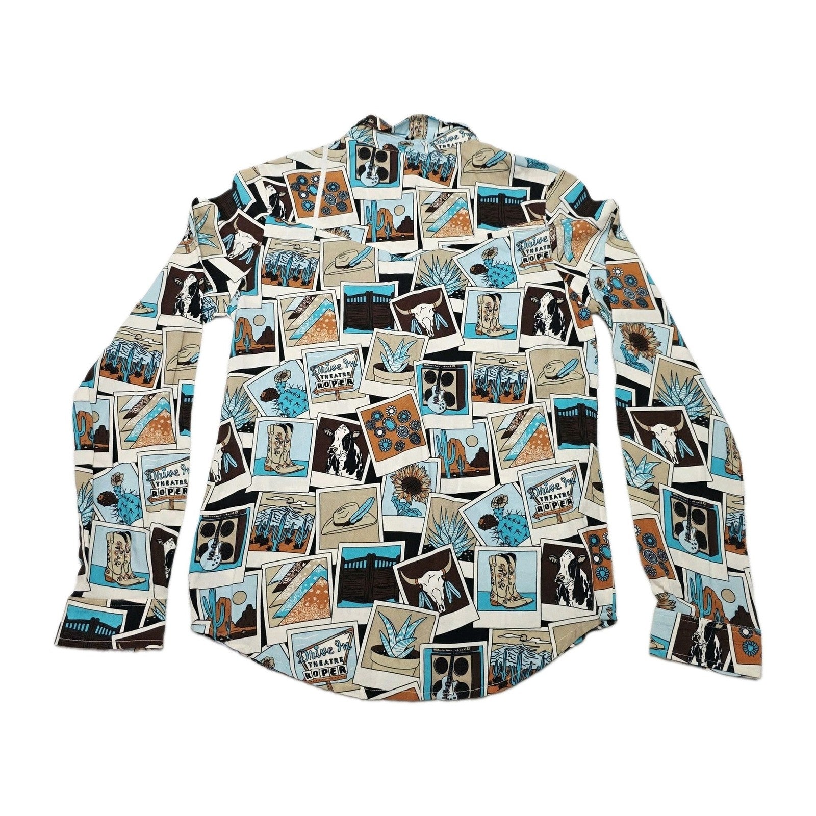 Roper Shirt Girls 14 Multicoloured Long Sleeve Snap Button Up Western Graphic