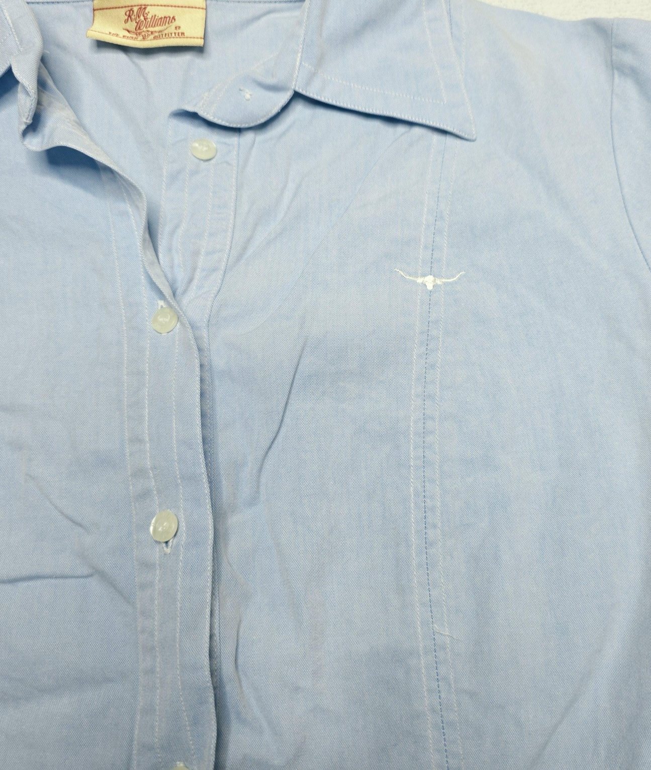 R.M. Williams Shirt Women's 8 Blue Long Sleeve Button Up Cotton Semi Fitted
