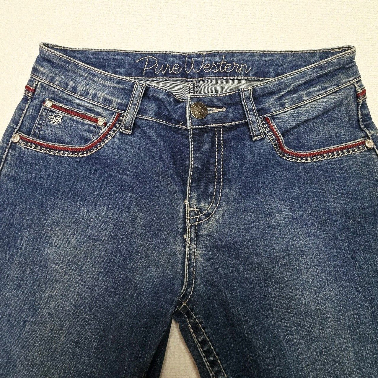 Pure Western Jeans Women's 8 L28 Blue Bootcut Stretch Denim Rhinestone Pockets